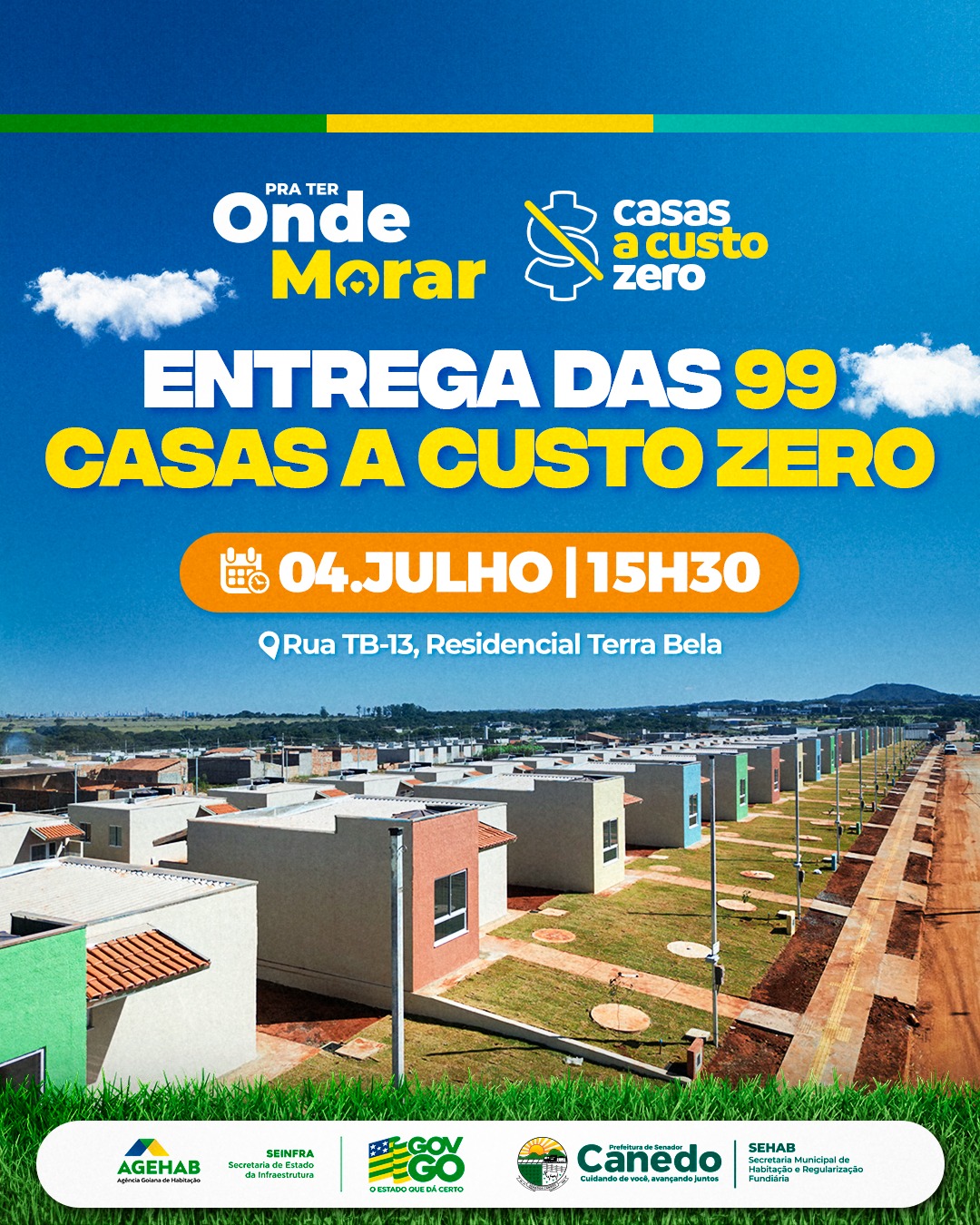 Prefeitura de Senador Canedo e Agehab realizam entrega de 99 casas a custo zero
