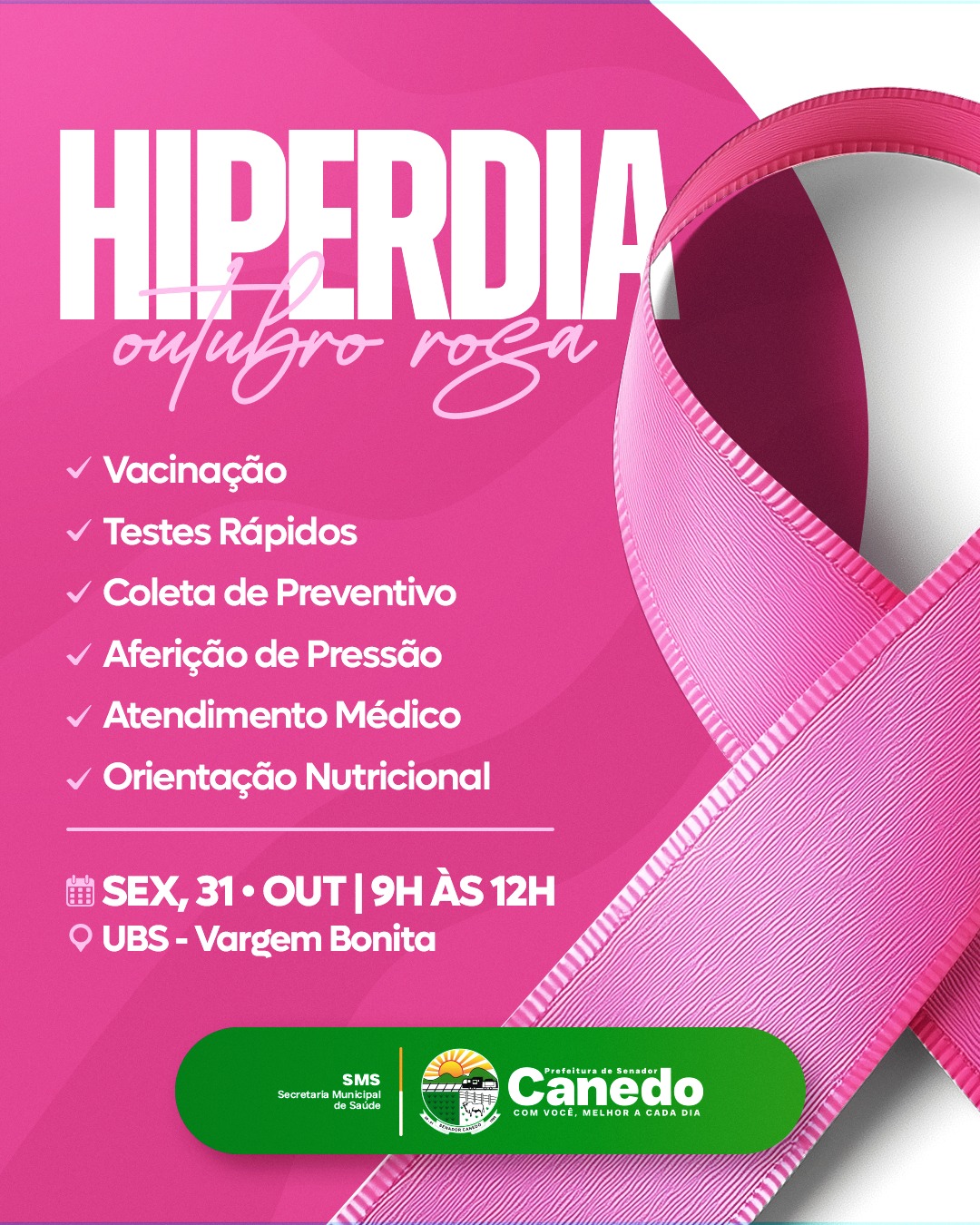 UBS Vargem Bonita realiza ação do Hiperdia especial Outubro Rosa nesta quinta-feira (31)