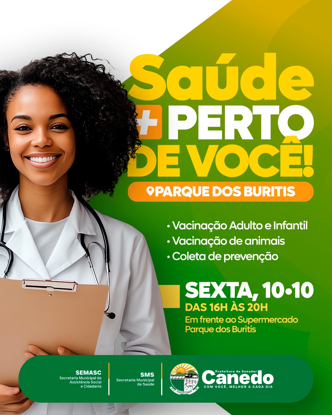 Programa Saúde Mais Perto de Você leva serviços de saúde ao Parque dos Buritis, em Senador Canedo