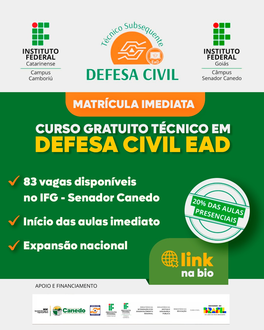 Senador Canedo trm vagas para curso de Defesa Civil